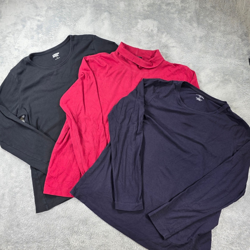 Lands End Long Sleeve Tee Shirt Bundle Black Navy Red Large Womens Layering